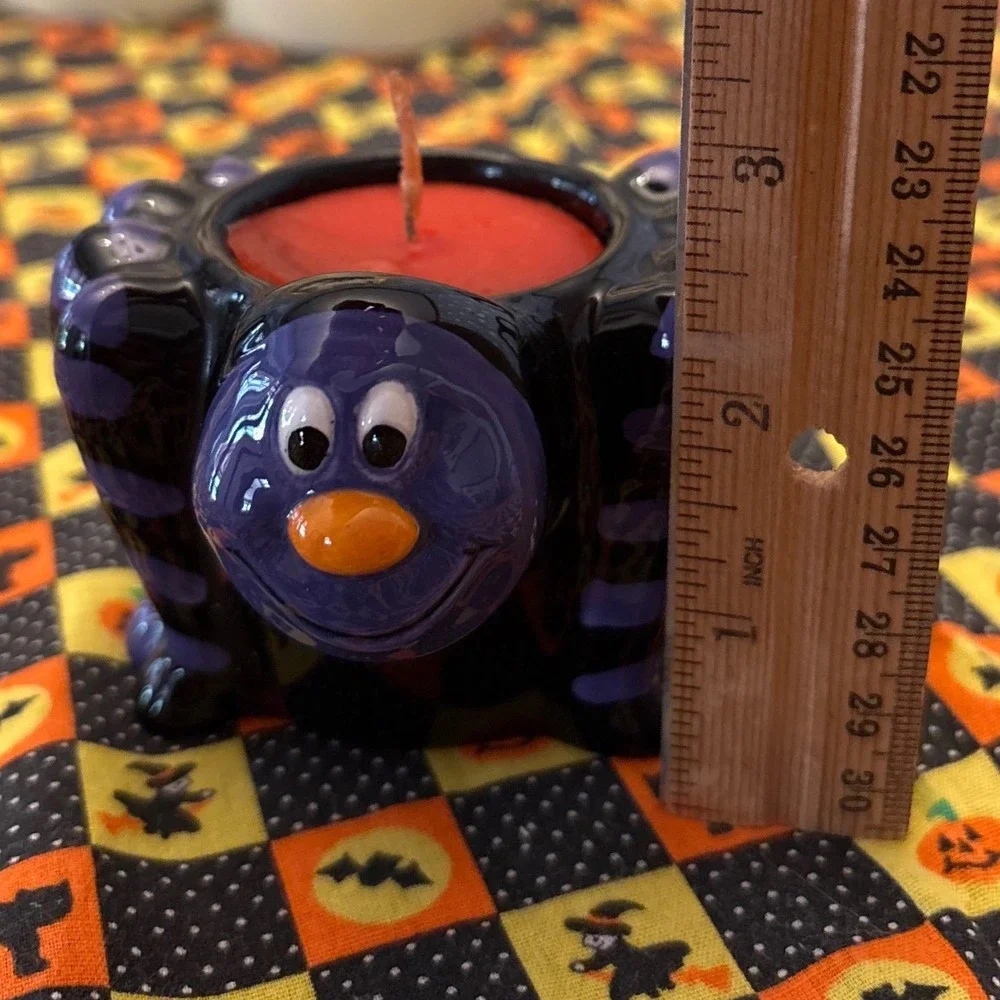 Halloween Spider Candle Holder Ceramic Black‎ Purple Tarantula Decorative Spooky